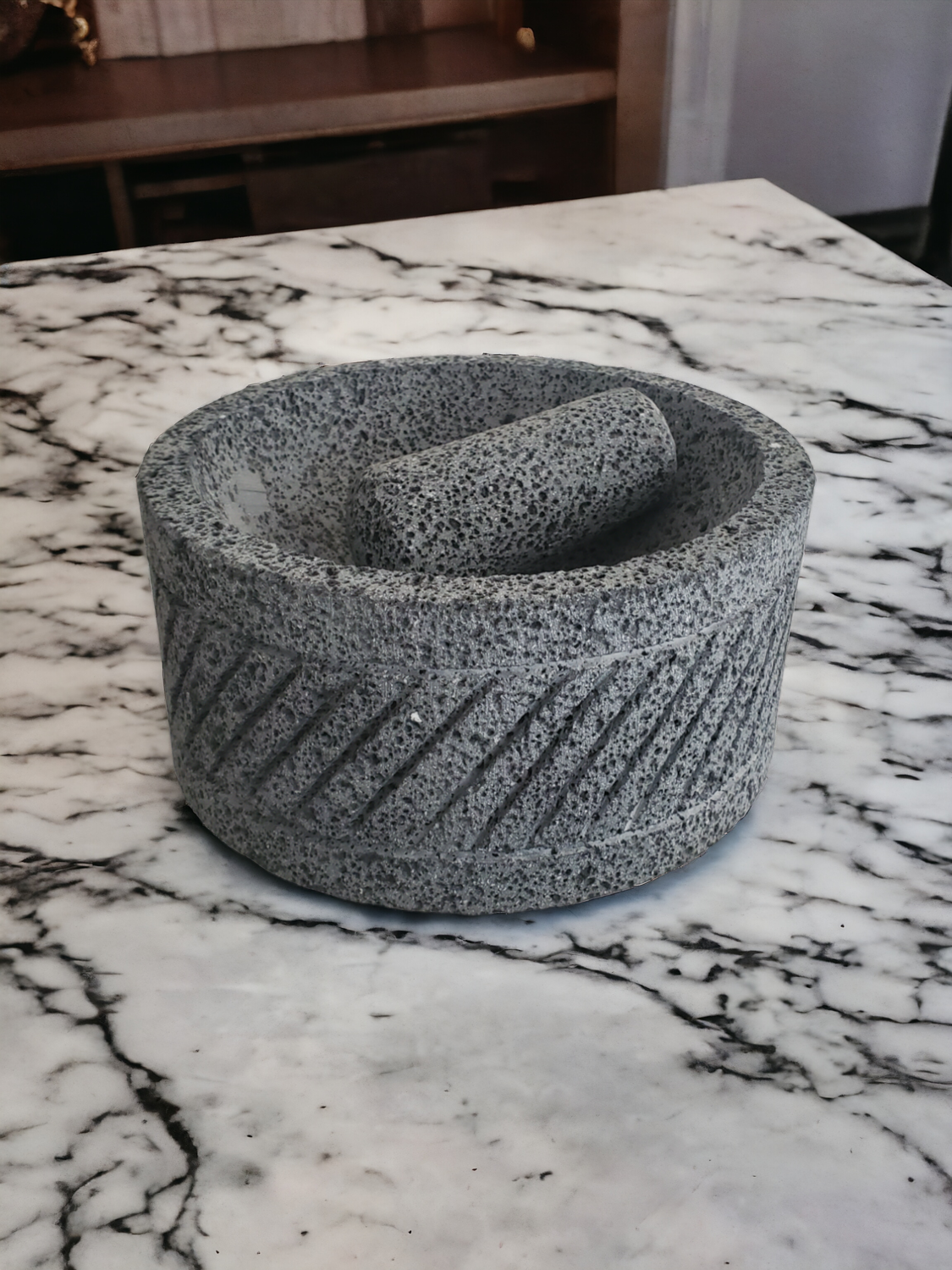 Mortar & Pestle Slants - Lava Stone - 8 Inch Molcajete 8 Inch Round