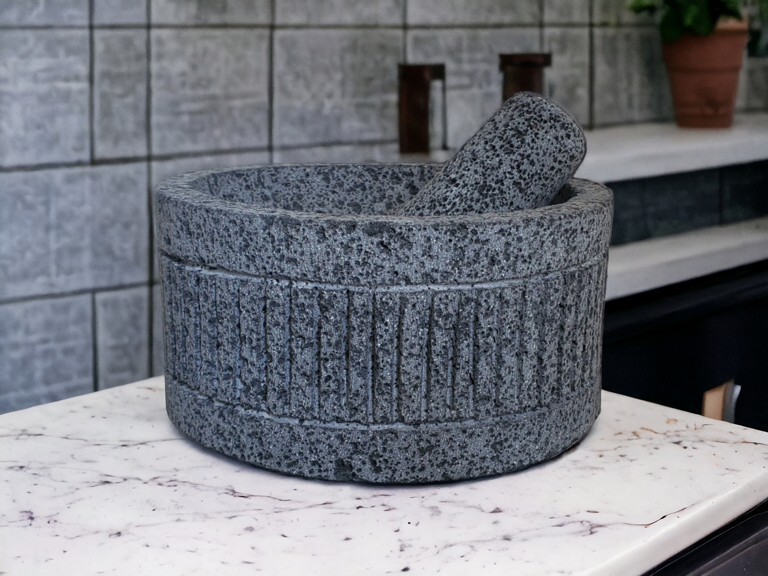 Mortar & Pestle Pillars - Lava Stone - 8 Inch Molcajete 8 Inch Featured Round