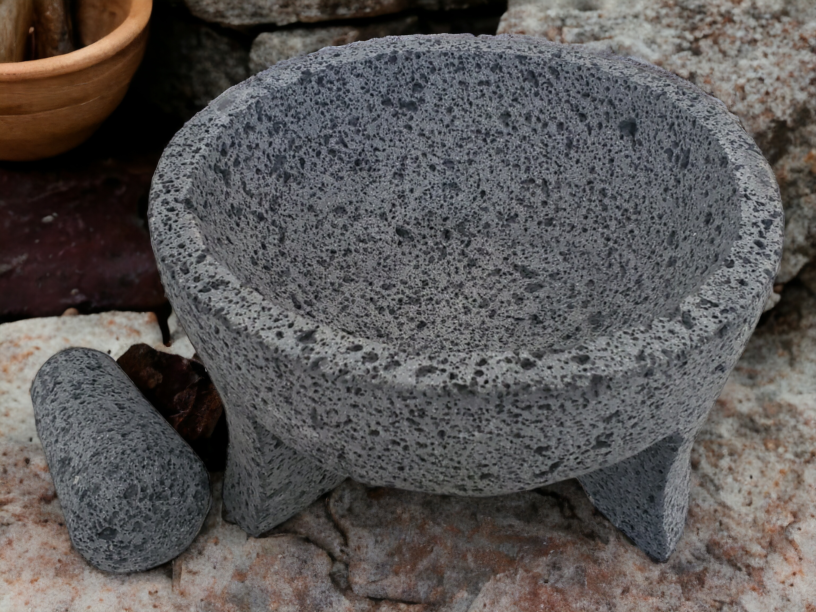 Family Size Bowl & Pestle - Lava Stone - 12 Inch Molcajete 12 Inch Round