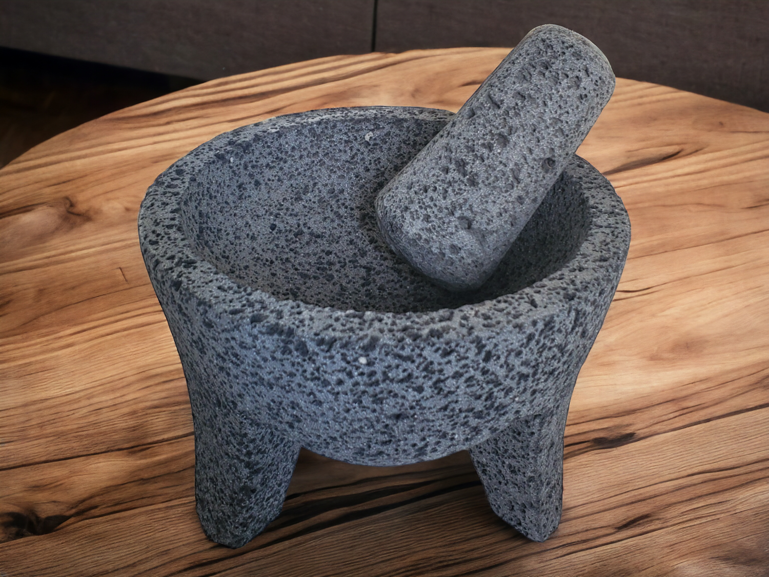 Cultural Bowl & Pestle - Lava Stone - 8 Inch - Authentic Mexican Molcajete! Molcajete 8 Inch Featured Round