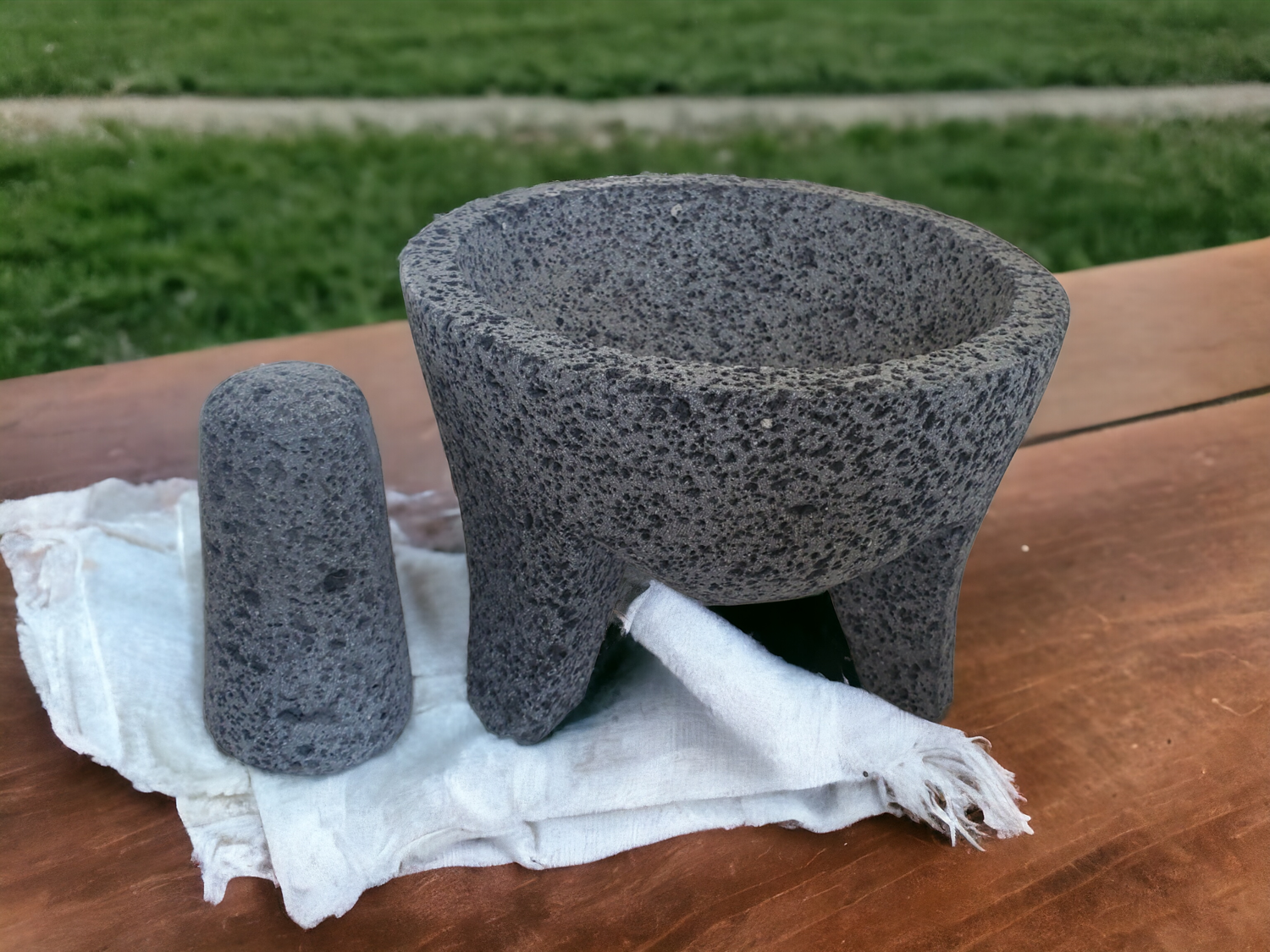 Cultural Bowl & Pestle - Lava Stone - 8 Inch - Authentic Mexican Molcajete! Molcajete 8 Inch Featured Round