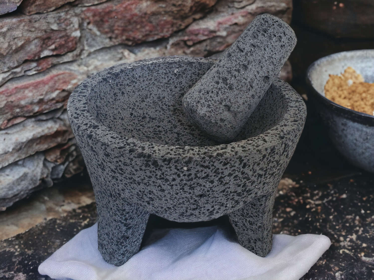 Classic Bowl & Pestle - Lava Stone - 7 Inch - Authentic Mexican Molcajete! Molcajete 7 Inch Round