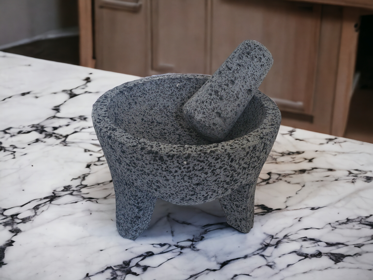 Classic Bowl & Pestle - Lava Stone - 7 Inch - Authentic Mexican Molcajete! Molcajete 7 Inch Round