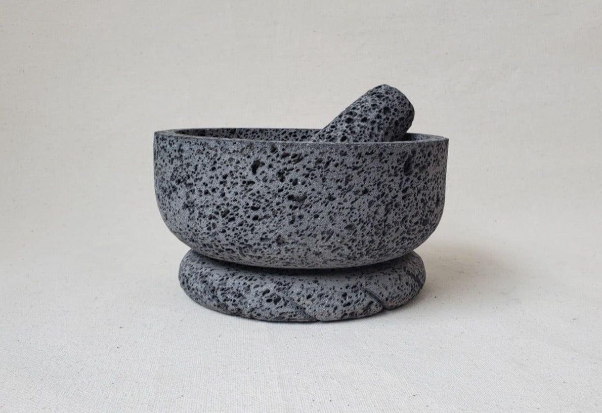 Hourglass Bowl & Pestle - Lava Stone - Various Sizes Molcajete 5 Inch 6 Inch 7 Inch 8 Inch Featured Round