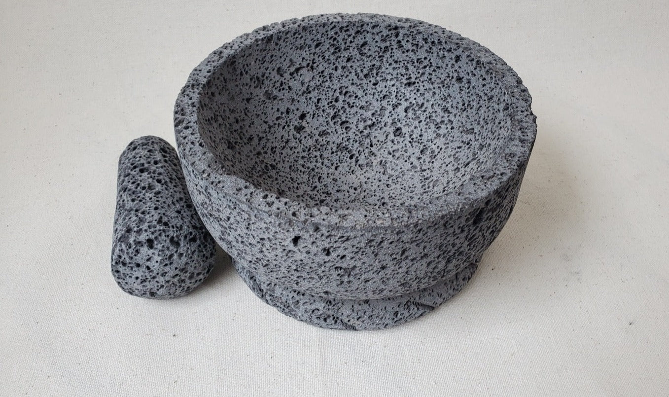 Hourglass Bowl & Pestle - Lava Stone - Various Sizes Molcajete 5 Inch 6 Inch 7 Inch 8 Inch Featured Round