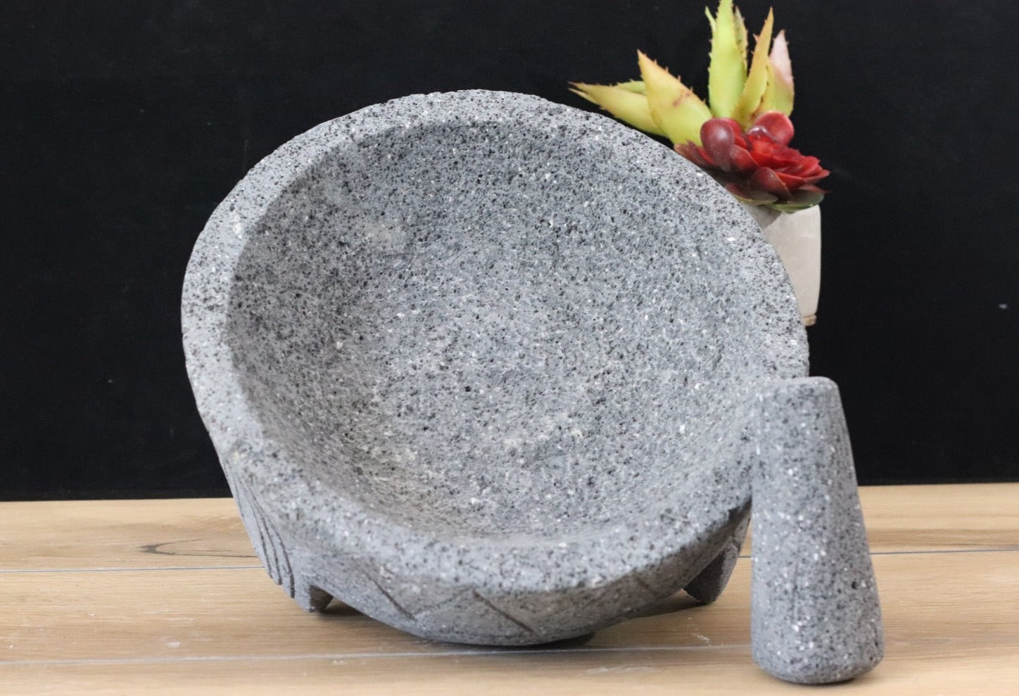 Family Size Bowl & Pestle - Lava Stone - 12 Inch Molcajete 12 Inch Round