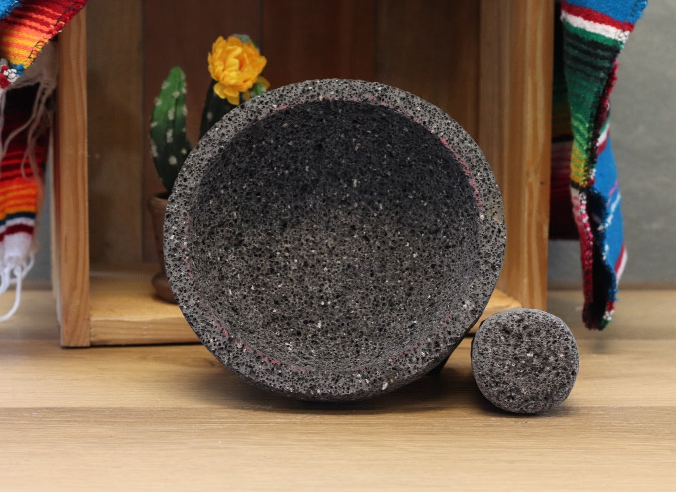 Cultural Bowl & Pestle - Lava Stone - 8 Inch - Authentic Mexican Molcajete! Molcajete 8 Inch Featured Round