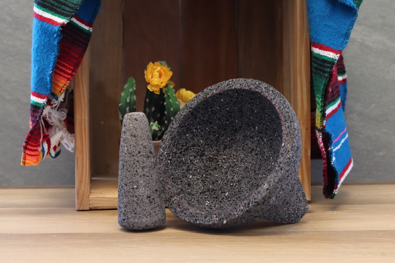 Cultural Bowl & Pestle - Lava Stone - 8 Inch - Authentic Mexican Molcajete! Molcajete 8 Inch Featured Round