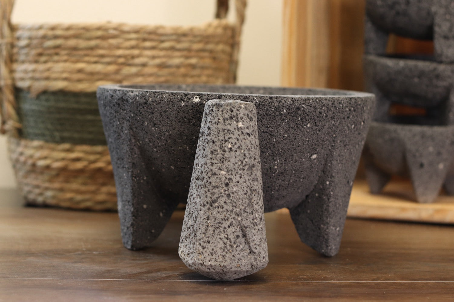 Cultural Bowl & Pestle - Lava Stone - 8 Inch - Authentic Mexican Molcajete! Molcajete 8 Inch Featured Round